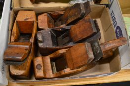 Two rare solid box wood smoothing planes a beech smoothing plane and a compass plane.