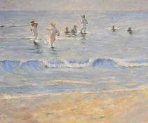 20th Century, Figures bathing in the sea, oil on canvas, 20