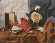Georges Weissbort (1928-2013), a still life with white roses and books, oil on canvas, 12