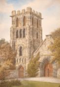 James Lawson Stewart (1841-1929), a scene of abbey ruins, watercolour, signed with monogram, along