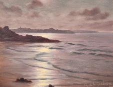 Roger de la Corbiere (1893-1974), 'Lancieux, Brittany, Moonlight', oil on board, signed, 11