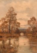 Late 19th Century English School, a pair of oil on canvas landscapes of river scenes, each signed