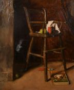 Georges Weissbort (1928-2013), mixed objects on a children's highchair, oil on board, 36