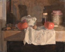 Georges Weissbort (1928-2013), still life with a cheese cover and other objects, oil on canvas