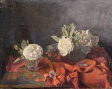 Georges Weissbort (1928-2013), a still life featuring white roses along with another similar, oil on