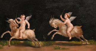 Circle of Michelangelo Maestri, winged putti riding goats, oil on board, 7