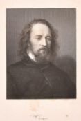 James Stephenson after G F Watts, bust portrait of Alfred Tennyson, proof engraving on India
