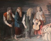 Georges Weissbort (1928-2013), a portrait study of four figures one holding a guitar, oil on canvas,