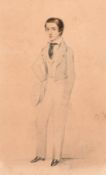 Attributed to Edward Corbould, study of a young man, pencil and watercolour, signed with initials,