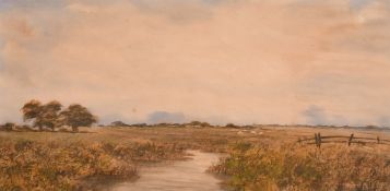 Circle of Frederick W. Watts, stream in an open landscape, indistinctly signed, 4.25