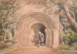 John Buckler (1770-1851) - Watercolour - North porch St Mary Magdalene Castle Ashby,