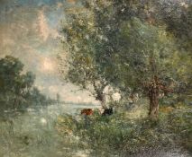 George Boyle (1826-1899), cattle feeding in a river landscape, oil on canvas, 20