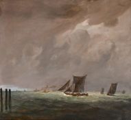 Frank Lewis Emanuel (1866-1948), ships approaching harbour under changing skies, oil on canvas,