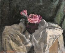 Georges Weissbort (1928-2013), a still life with fruit along with another with pink roses, oil on