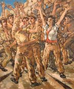 Hedi Schick (1906-1999), figures celebrating in Jerusalem in 1968, oil on canvas, signed and