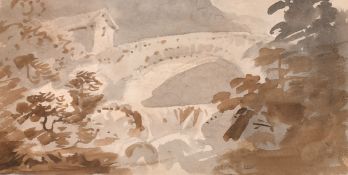 George Cuitt the Younger (1866-1941), view of a bridge in a valley, watercolour, 3.5