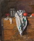 Georges Weissbort (1928-2013), a still life featuring tomatoes and a glass jar, oil, 18