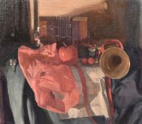 Georges Weissbort (1928-2013), still life with musical instrument and a score, oil on canvas, 18