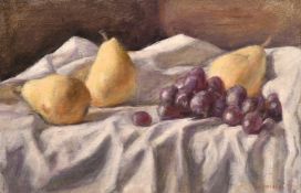 Georges Weissbort (1928-2013), still life study of pears and grapes, oil on canvas laid down, 8.5