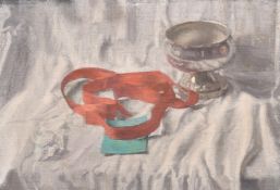 Georges Weissbort (1928-2013), a still life of silver objects and fruit, along with another similar,