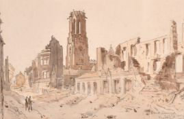 William Warden (1908-1982), Bomb Damage, Krefeld Germany, 28th August 1945, watercolour, signed
