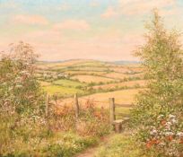 Mervyn Goode, 'Stile and Patchwork Fields, Midsummer', oil on canvas, 14