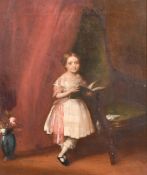 19th Century, a portrait of a young girl holding a book, oil on canvas, 16.75