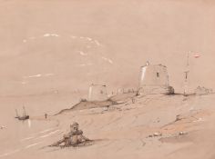 Franz Edmund Weirotter (1733-1771) - Watercolour - Beach scene, the catch being landed, and a town