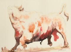 Claire Norrington (b. 1969), a study of a bull, watercolour, signed Claire Shirley, 10.5