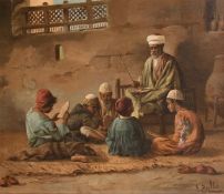 L. Zullo, Circa 1920, young figures learning the Quran, oil on canvas, signed, 18