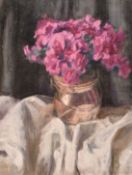 Georges Weissbort (1928-2013), a still life of pink flowers in a vessel, oil on canvas laid down,