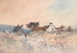 Harry Woods (1877.1952), figure approaching a cottage, watercolour, signed, 10