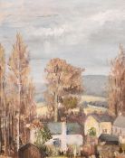 Early 20th Century English School, view from a village over a valley, oil on canvas, 20