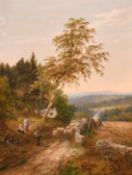 Mark Edwin Dockree (late 19th Century), figures and sheep on a country path near Strathardle, oil on