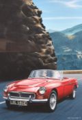 Ivan Berryman (b. 1958), a convertible MG on a mountain road, gouache, signed and dated 91, 13