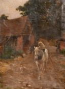 Circle of Stanhope Forbes, a farm hand returning from the fields, oil on canvas, 30