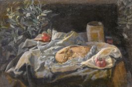 Georges Weissbort (1928-2013), a still life featuring a loaf of bread, along with another similar,
