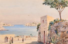 Joseph Galea, Malta, Circa 1954, 'Sliema Harbour', watercolour, signed, 7