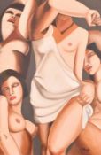 Brenda Haigh (20th Century), female figures in a bath house, oil on canvas, signed, 36