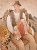 Jiri Borsky (b. 1945), 'Village Musician', acrylic on board, signed and dated 1992, 13.5