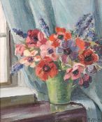 Marjorie Mostyn (1893-1979), a still life of summer flowers on a windowsill, oil on canvas,