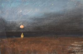 John Doyle, 'Moonrise over a Shingle Beach', watercolour and pastel, signed 6