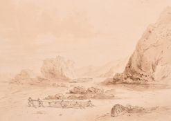 Alexander Monro (1802-1844), 'L'Eperguerie, Sark', a Channel Islands view of fishermen on L'