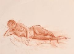 Yakov Khaimov (1914-1991), a recumbent female nude, red chalk, 15.5