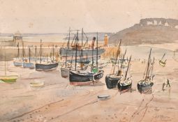 Job Nixon (1891-1938), a harbour view, signed in pencil, 9.5