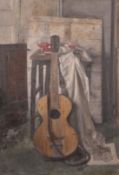 Georges Weissbort (1928-2013), a still life of a guitar and decanter, oil on canvas laid down, 24