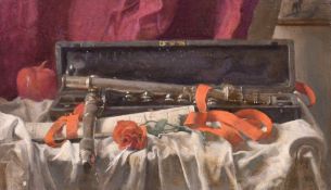 Georges Weissbort (1928-2013), still life with oboe, oil on canvas laid down, 9.5