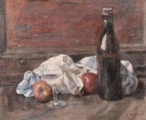 Georges Weissbort (1928-2013), a still life with a beer bottle along with another with apples and