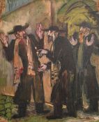 Hedi Schick (1906-1999), a scene of three Rabbis in a street, oil on canvas, signed, 24