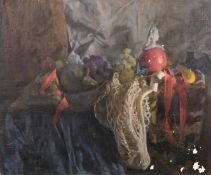 Georges Weissbort (1928-2013), a still life featuring grapes and an apple, oil on canvas laid